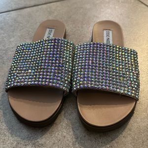 Steve Madden Klora Iridescent Rhinestone Slide Slip On Flat Sandal Women's 7.5